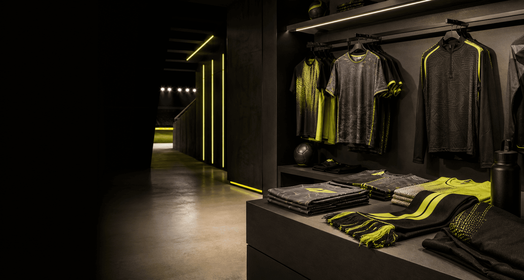 A premium unbranded football apparel retail scene